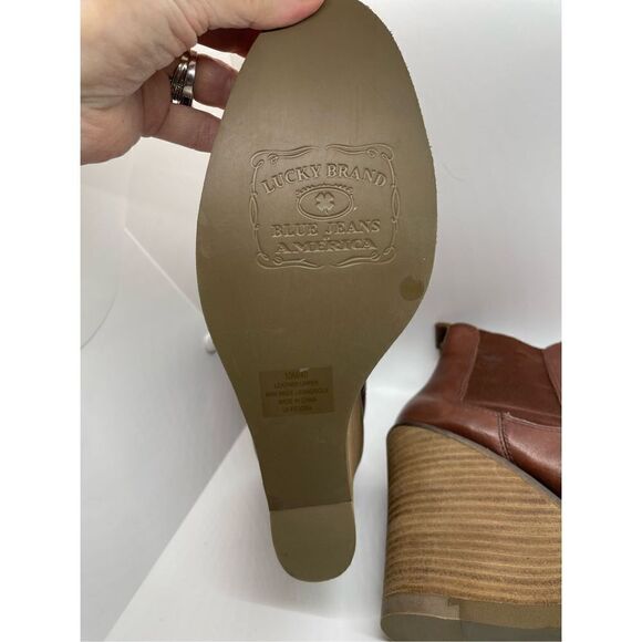 Lucky Brand Women's Fedora Cognac Brown Chelsea Stacked Heel Wedge Boots Size 10 - Picture 8 of 10